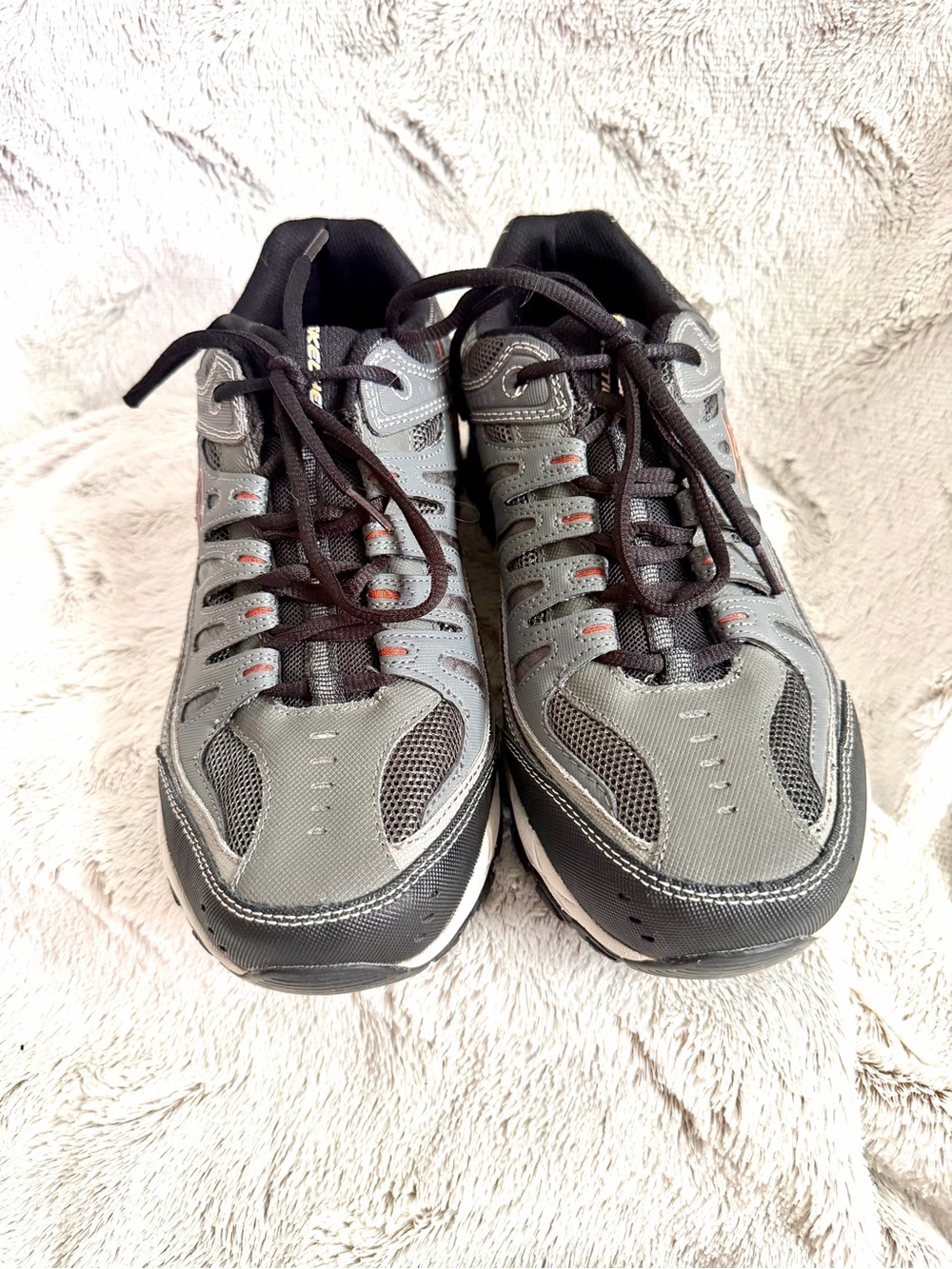 Skechers Men’s Gray and Black Outdoor Trail Sneakers with Orange Accents - Picture 5 of 9
